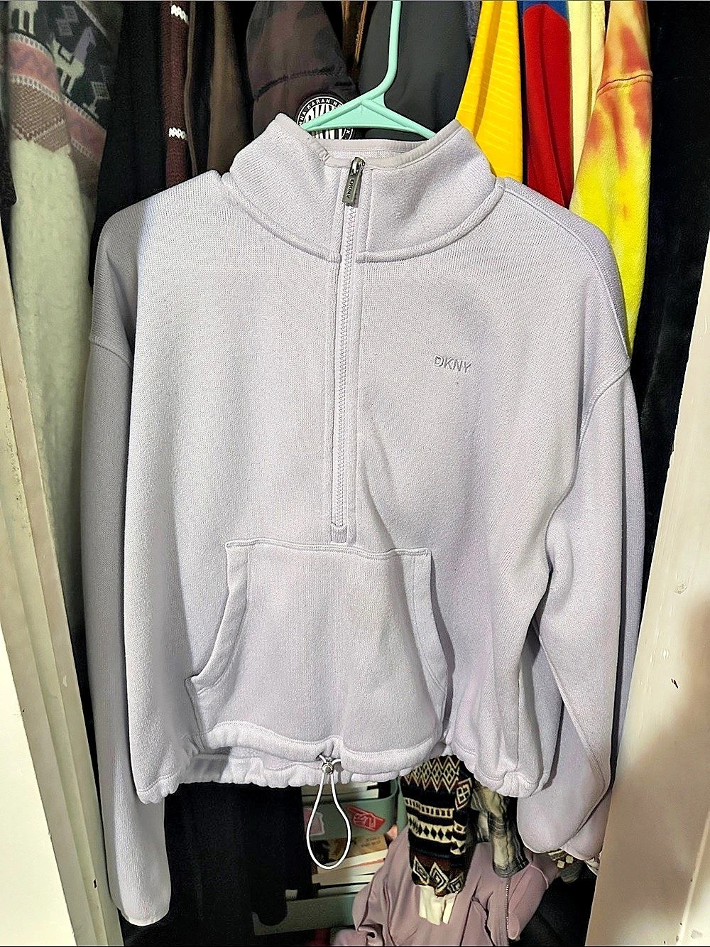 DKNY Sport Quarter-Zip Fleece Pullover Gray